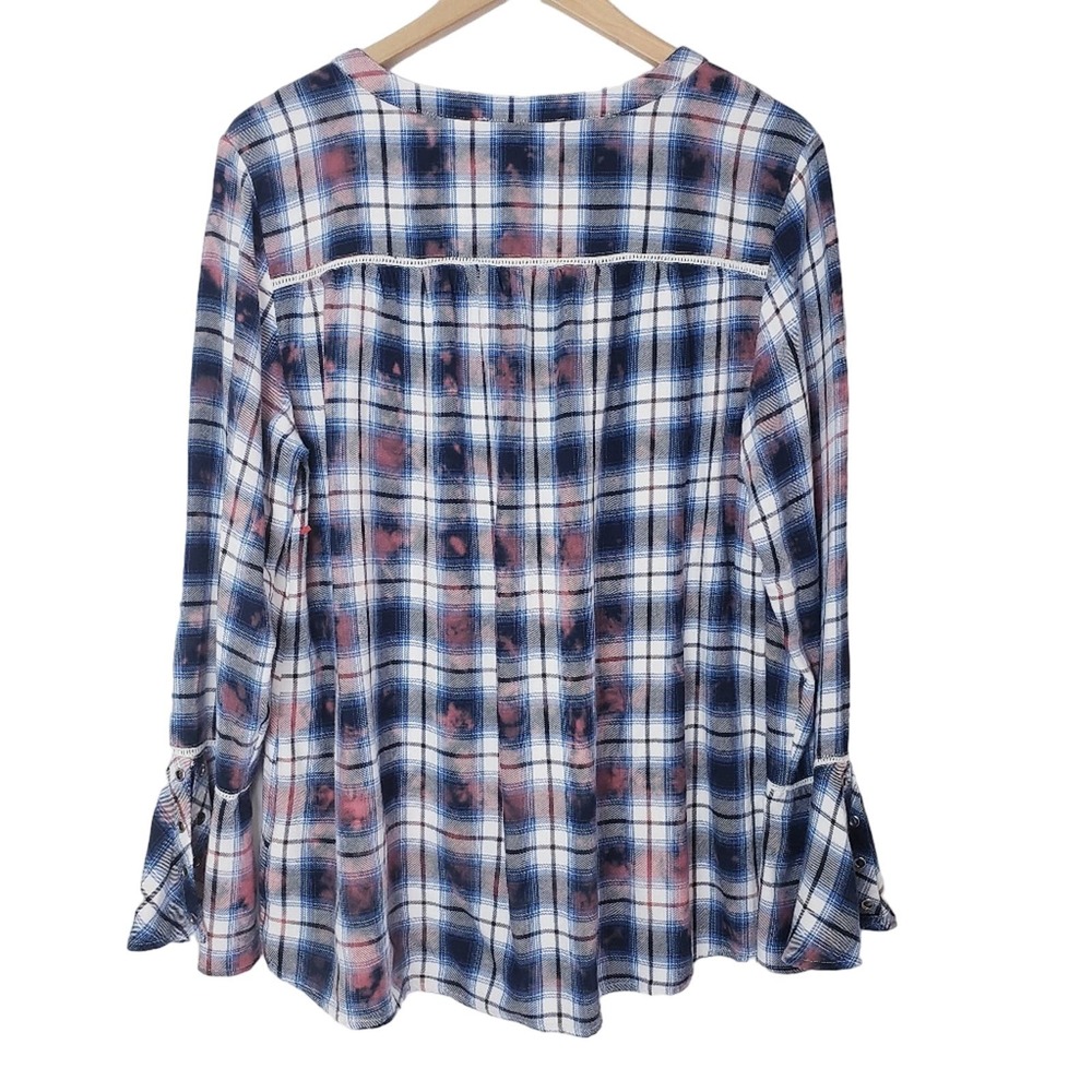 Seven7 Women's Large Plaid Tie-Dye Tie Front Pullover Top - Picture 2 of 15